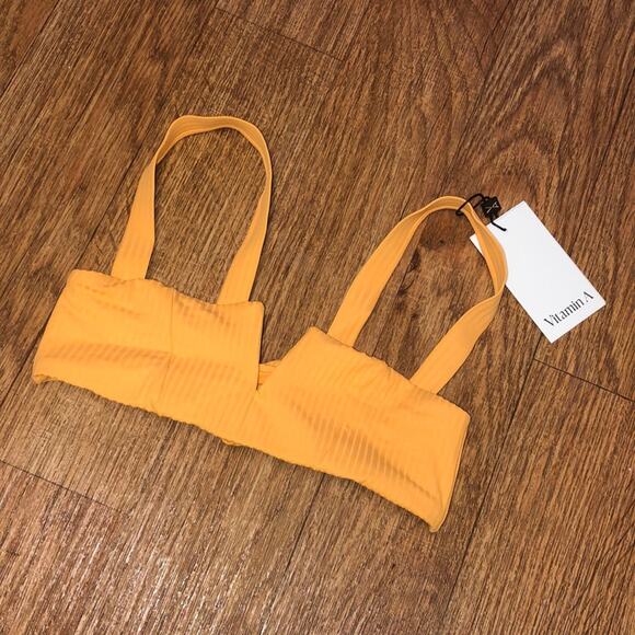 Vitamin A Kaya Adjustable Tie Back Bikini Swim Top in Orange Yellow Size Small/6 - Picture 6 of 10